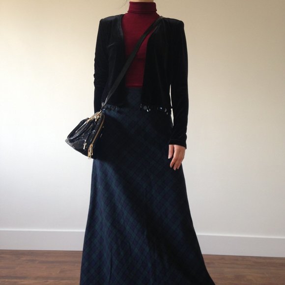 Navy & Green Plaid Maxi Skirt - Picture 7 of 16